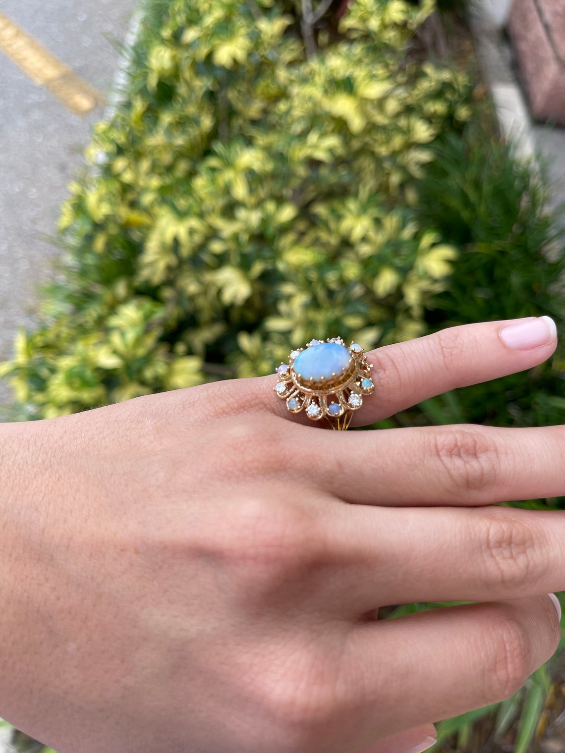 Deco Vintage Antique Opal Diamond Cocktail Ring