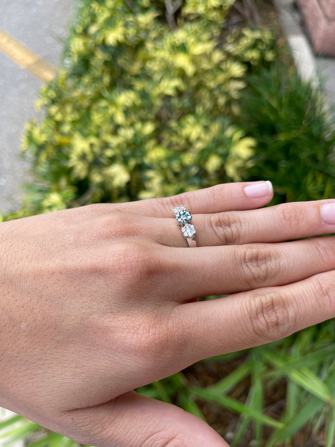 1.05tcw Fancy Blue Diamond & Diamond Floral Ring