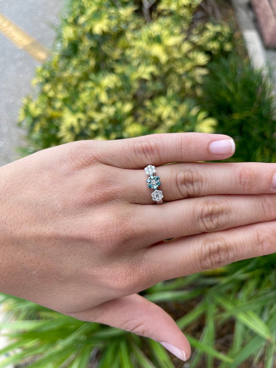 1.05tcw Fancy Blue Diamond & Diamond Floral Ring