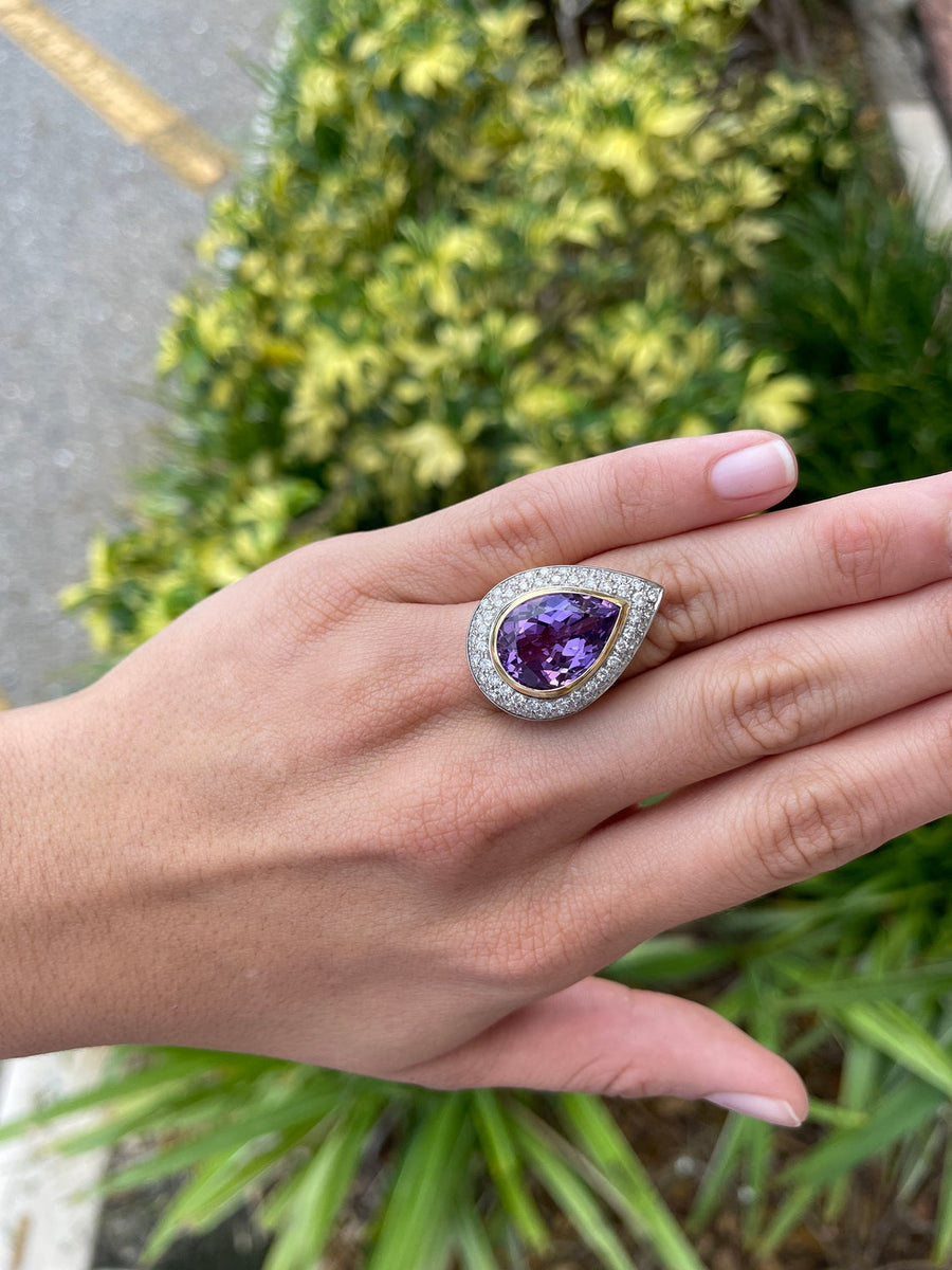 Pear Amethyst & Pave Diamond Cocktail Ring 18K