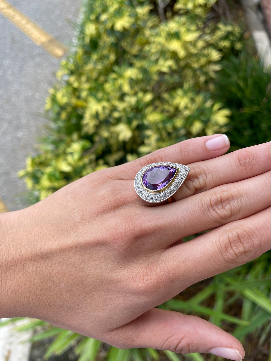 16.65tcw Pear Amethyst & Pave Diamond Cocktail Ring