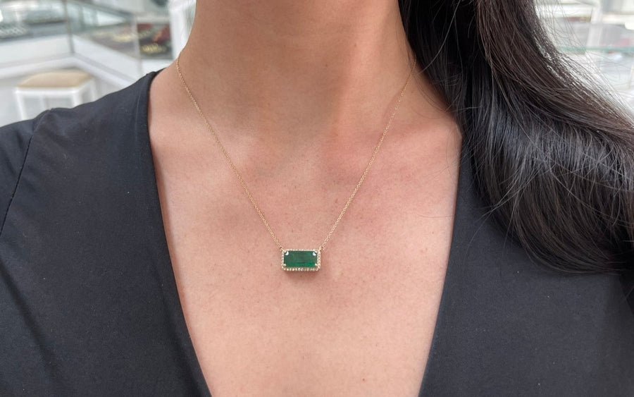  14K Emerald & Diamond Halo Necklace