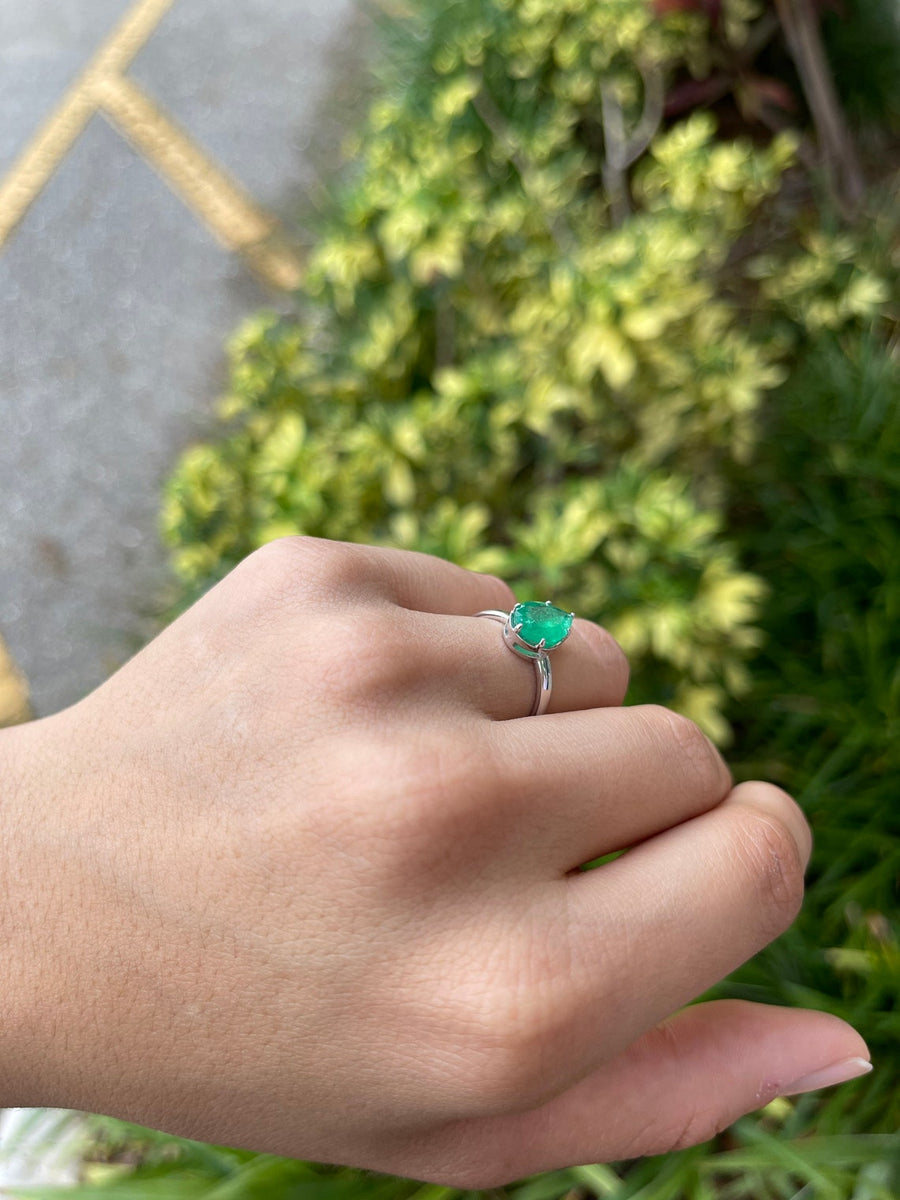 Classic Charm: Georgian Style 1.65cts Pear Emerald Multi Prong Solitaire 14K Gold Ring