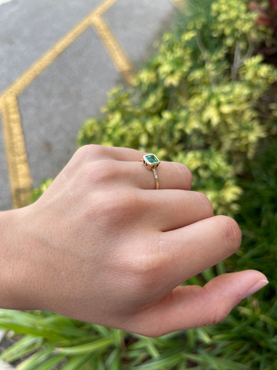 Celebrate Brilliance: 14K Gold Ring Featuring 1.08tcw Emerald Bezel Asscher Pave Diamond