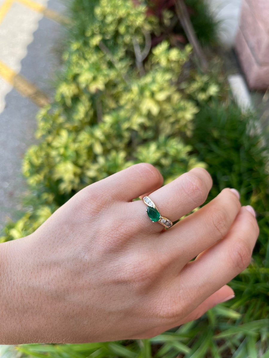 Green Pear Emerald & Diamond Accent Ring
