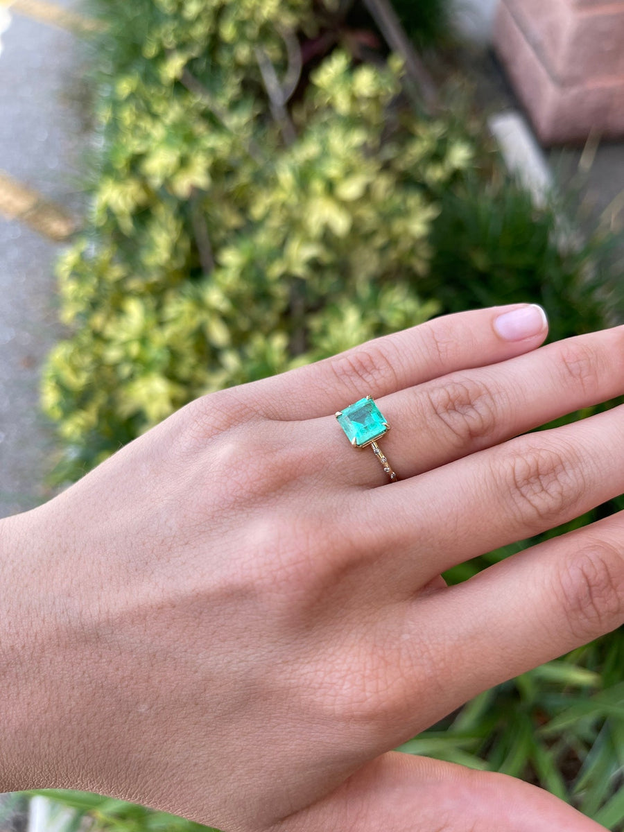 Emerald & Diamond Accent Engagement Ring 14K