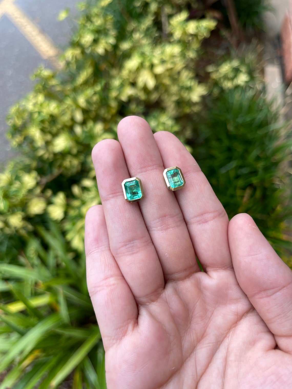 3.70tcw 18K Statement Rich Green Genuine Emerald Stud Earrings