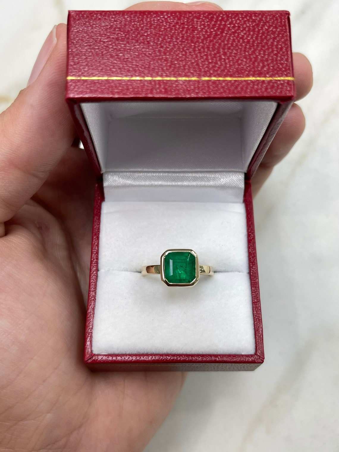 2.20cts Set Emerald Asscher Cut Solitaire