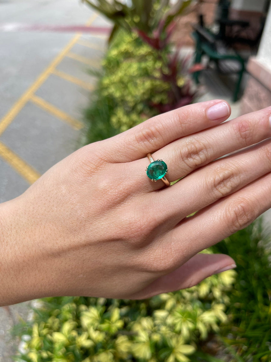 3.25cts 14K Oval Emerald Ring with Diamonds in Yellow Gold