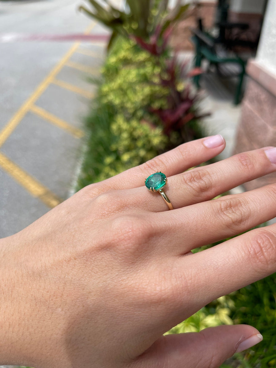 Green Oval Emerald Solitaire double prong Ring