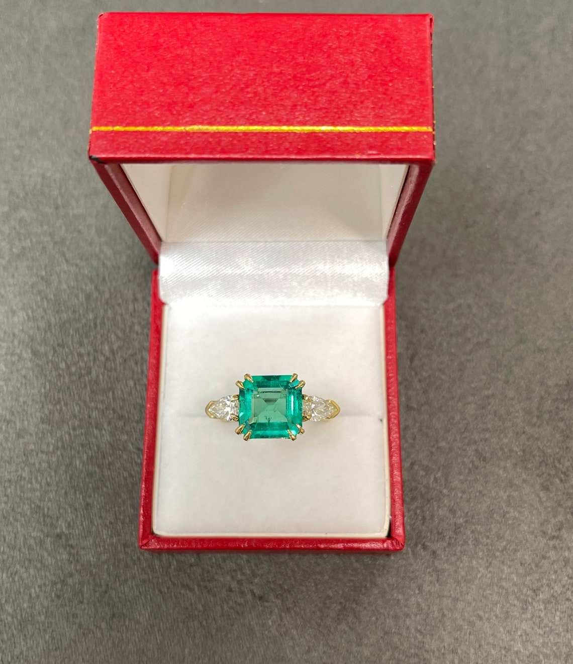 Three Stone Emerald & Pear Diamond