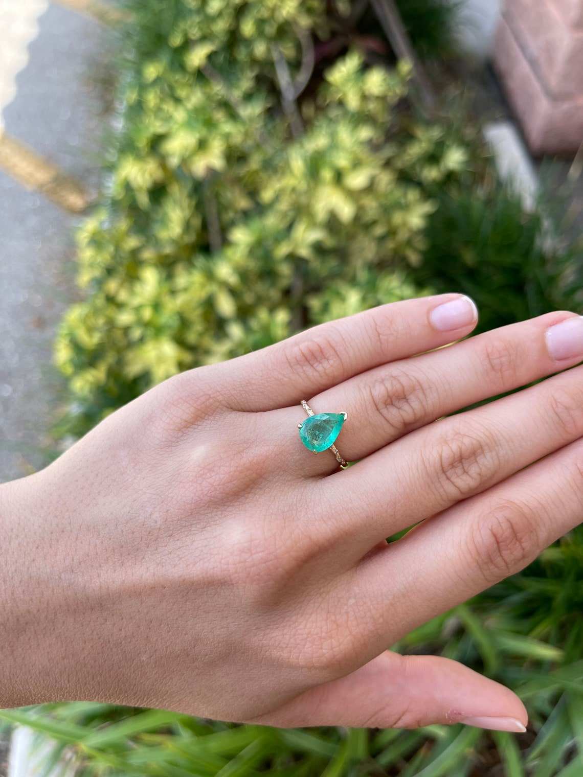 Radiant 14K Gold Ring with 2.24tcw Pear Emerald & Diamond Sprinkled Accent - Timeless Charm