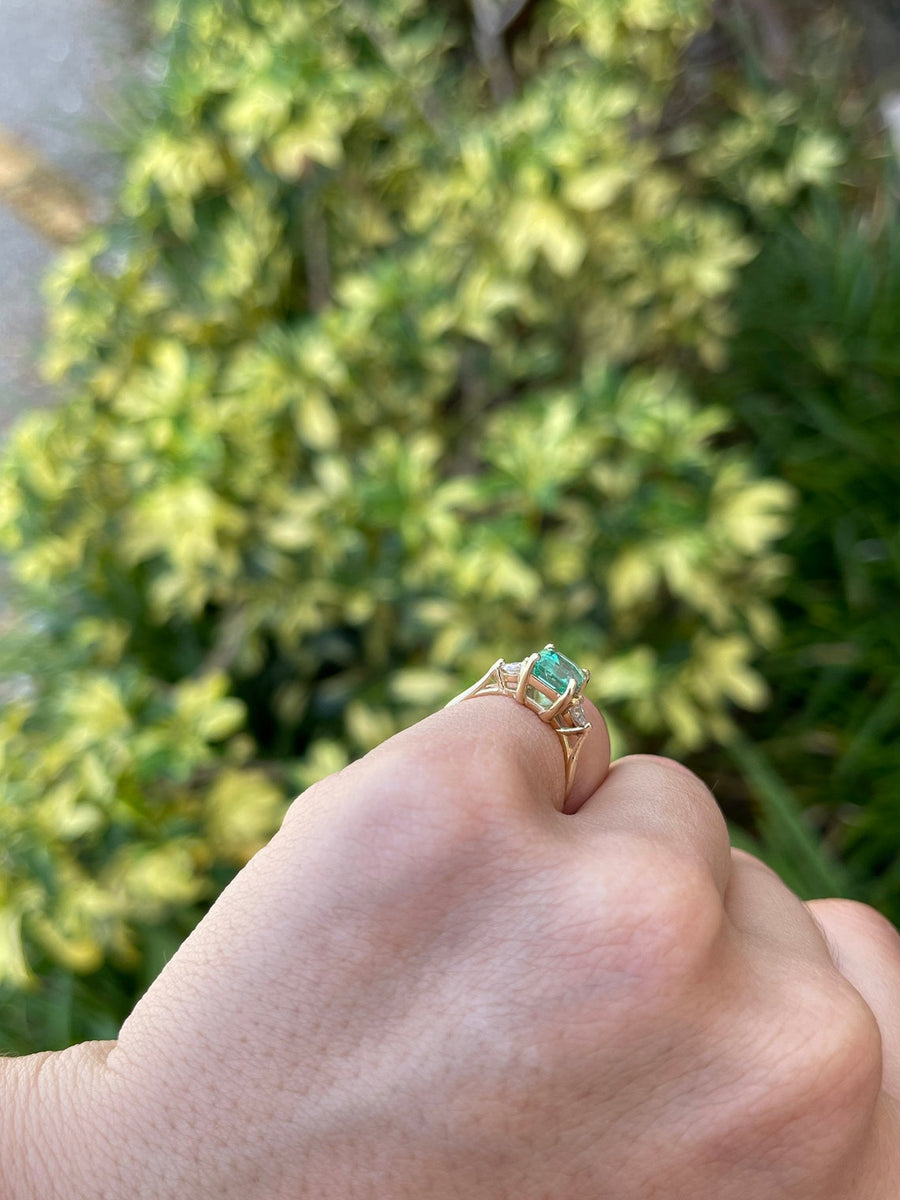 .59tcw Emerald Three Stone Pear Diamond Ring 14K Yellow