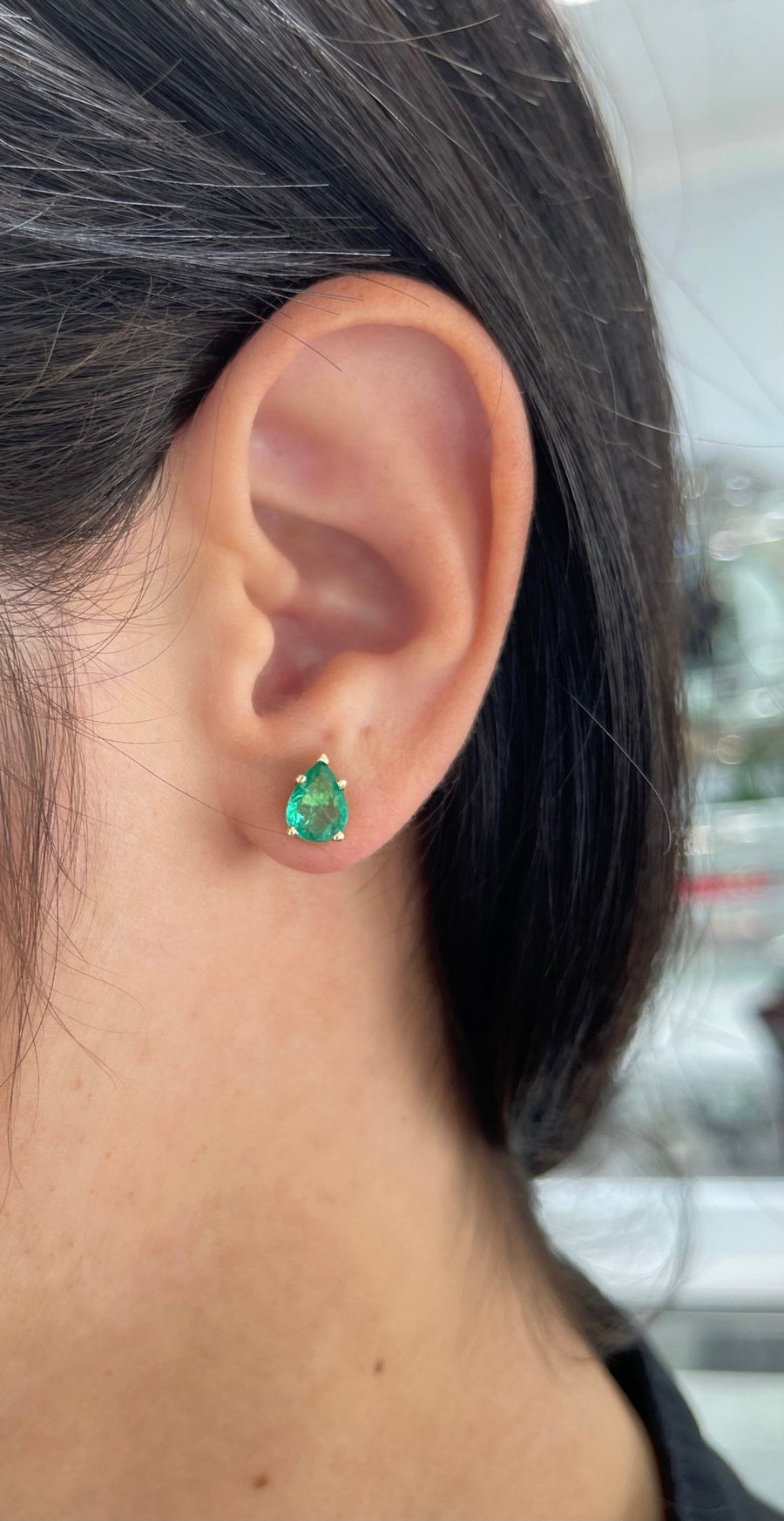 Emerald Rich Green Stud Earrings 14K