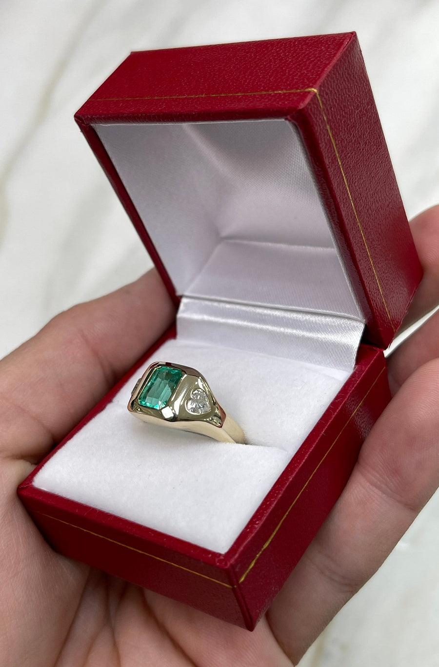 2.15tcw 14K Three Stone Emerald & Heart Diamond