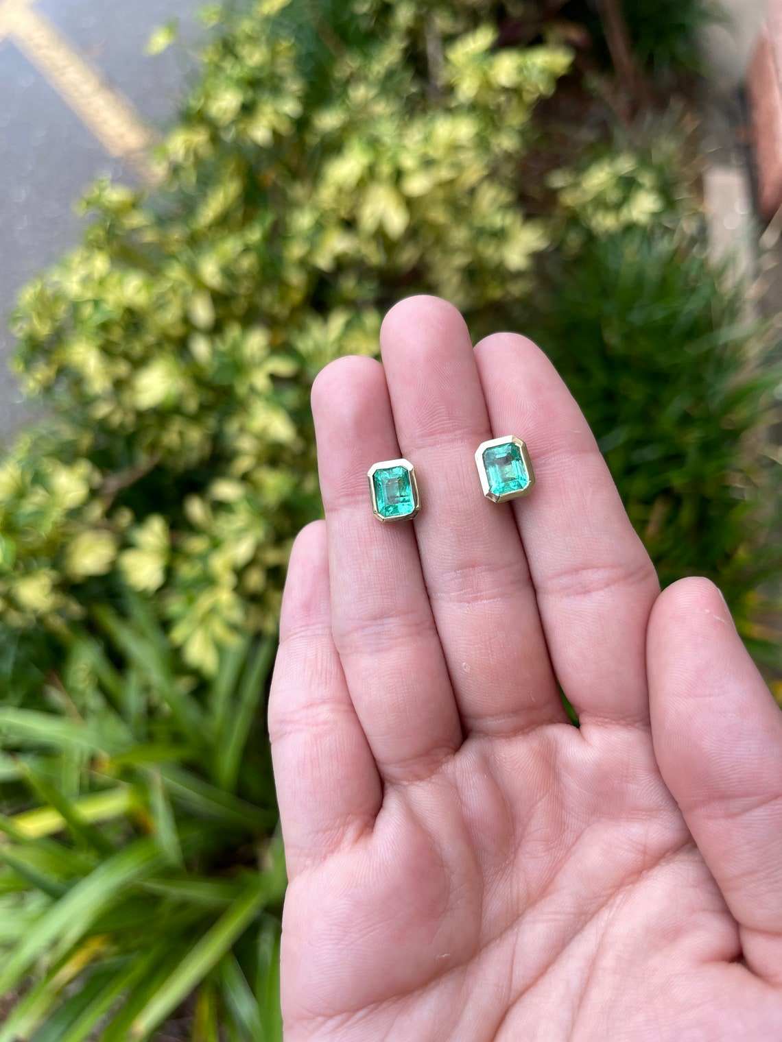 3.70tcw 18K Statement Rich Green Genuine Emerald Stud Earrings