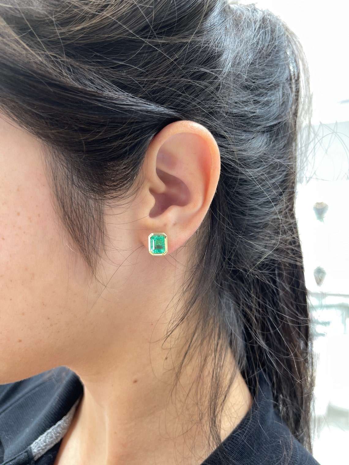 3.70tcw 18K Statement Rich Green Genuine Emerald Stud Earrings