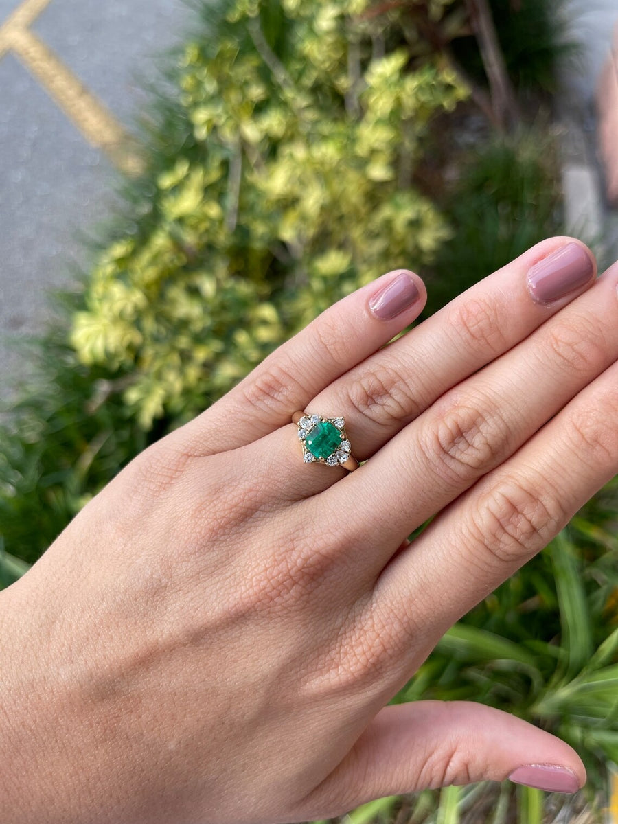 Emerald Cut Fine Emerald Pear and round Diamond Ring