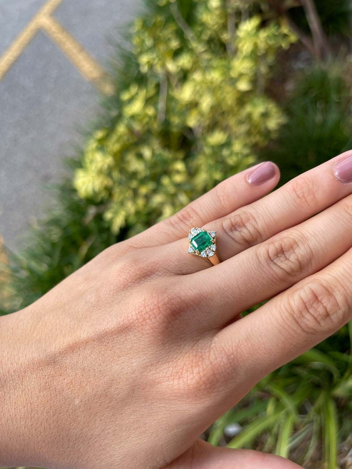 Emerald Cut Fine Emerald Pear and round Diamond Ring