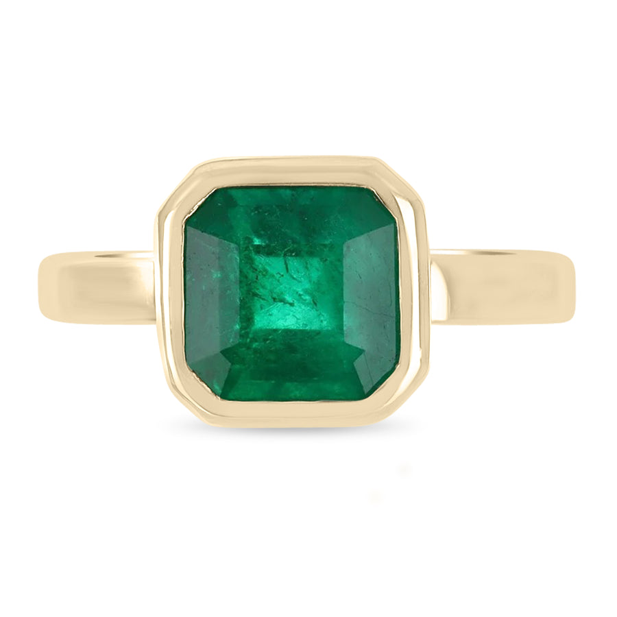 Bezel Set Emerald Asscher Cut Solitaire Ring