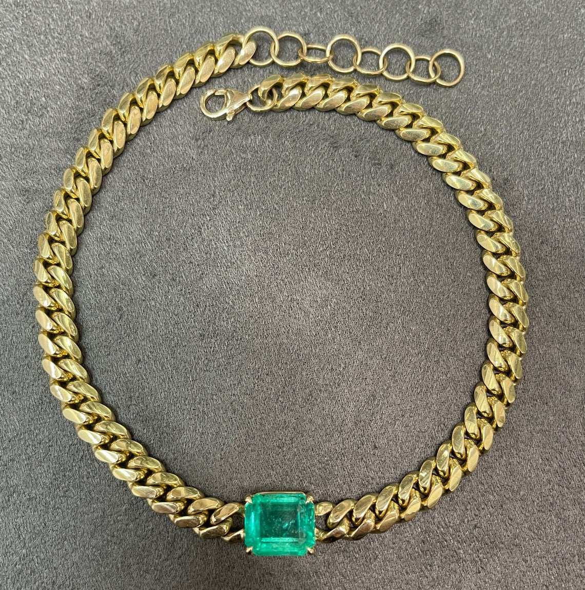  East To West Colombian Emerald Cuban Link Choker 14K