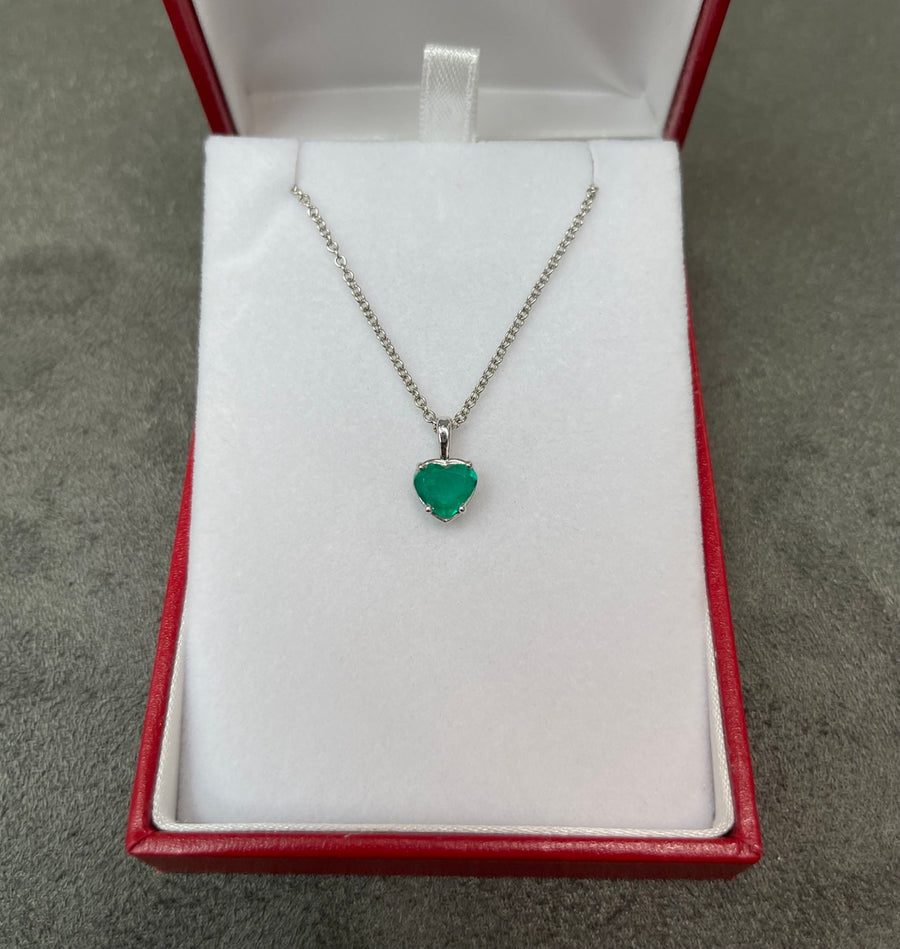 0.90 Carat Heart Cut Dark Green Colombian Emerald Pendant 14K
