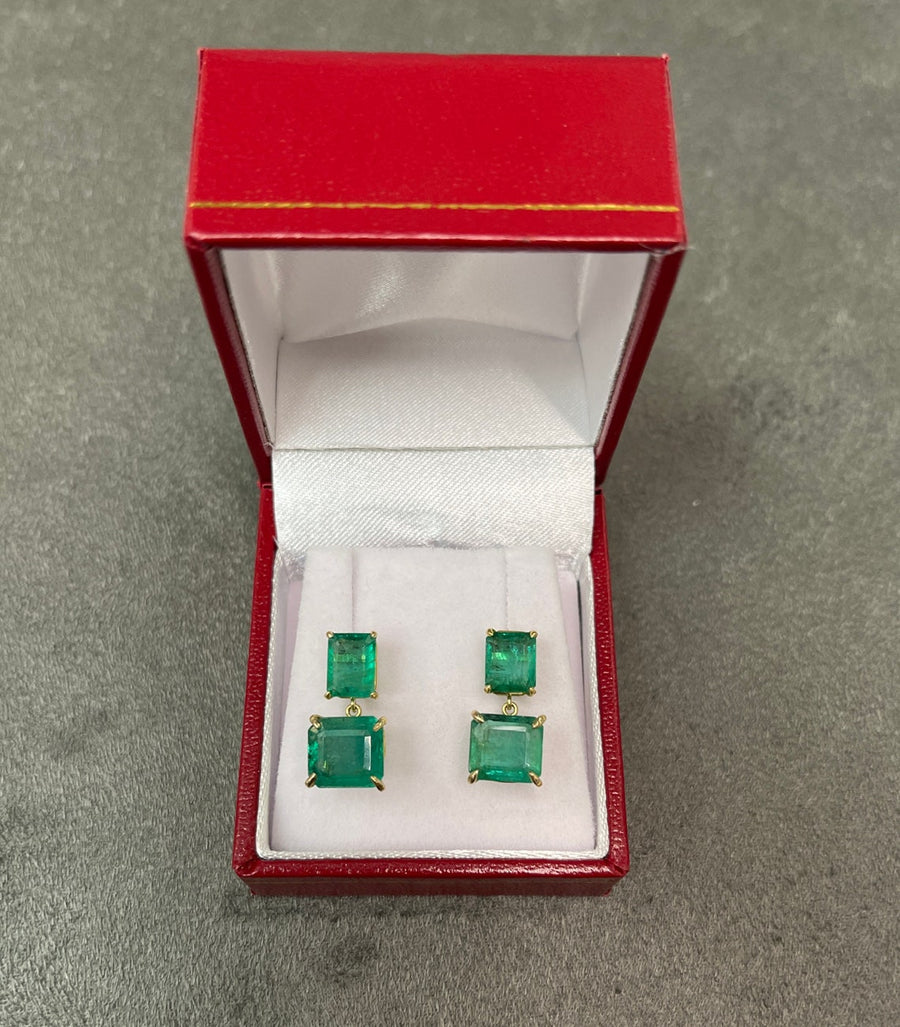 High Grade Natural Emerald Medium Green Dangle Drop Earrings Yellow Gold 18K gifts