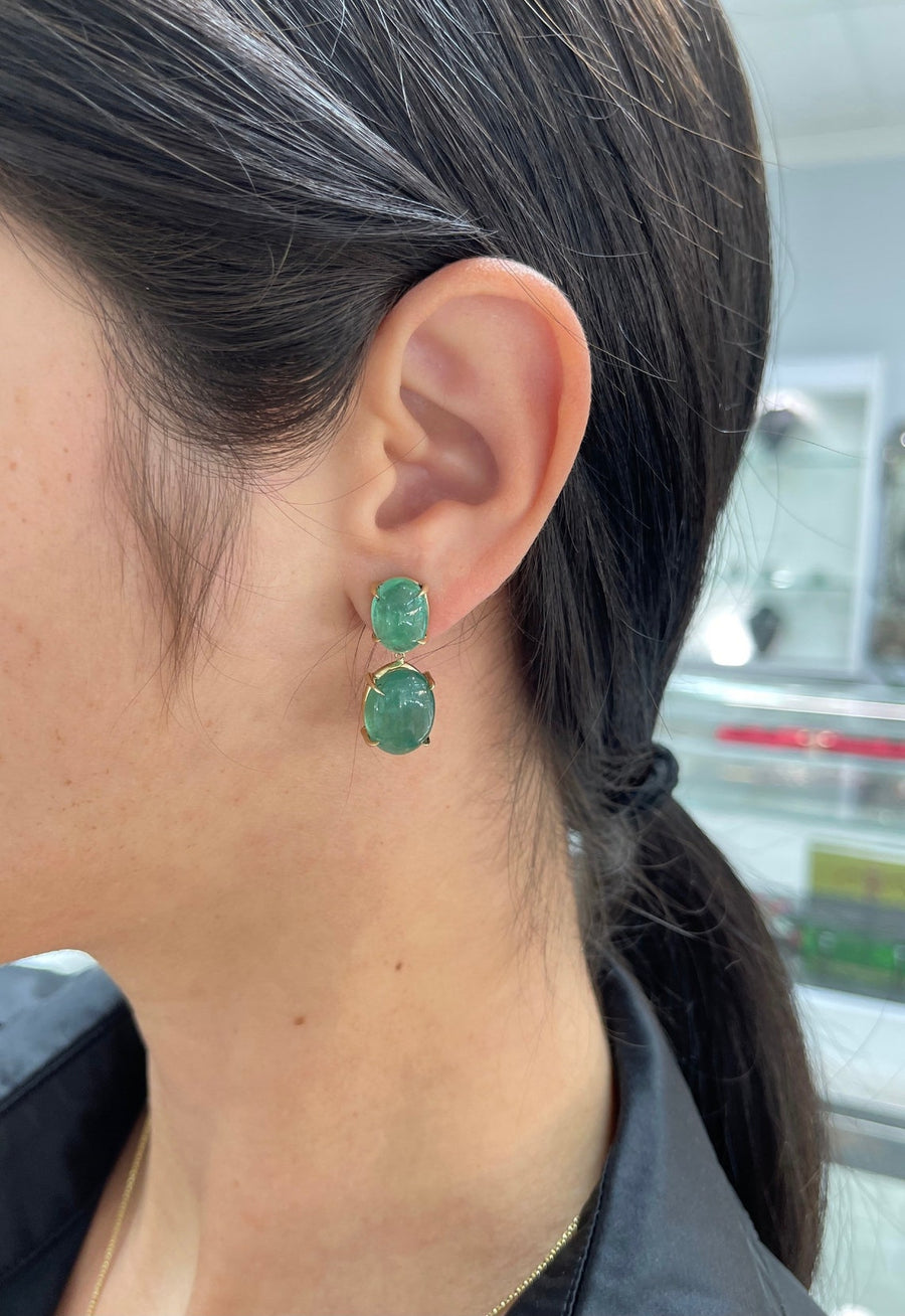 Natural Cabochon Emerald Dangle Drop Earrings