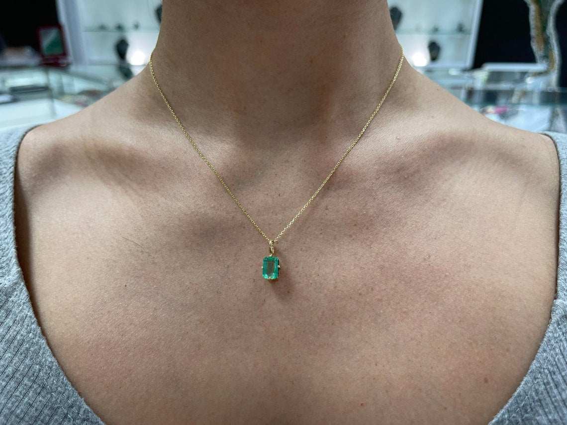 14K Yellow Gold Pendant Featuring Emerald Cut Colombian Emerald