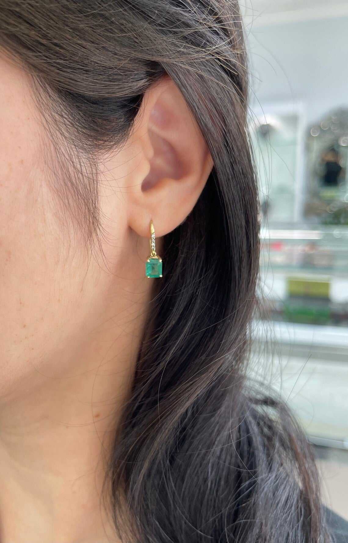 2.53tcw Bright Green Emerald & Pave Diamond Hook Earrings 18K