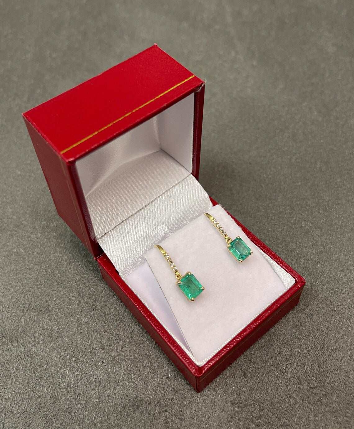 Green Emerald & Pave Diamond Hook Earrings 18K