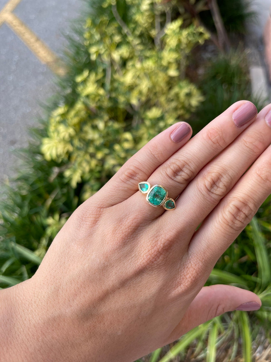 Stone Cushion & Pear Emerald Ring