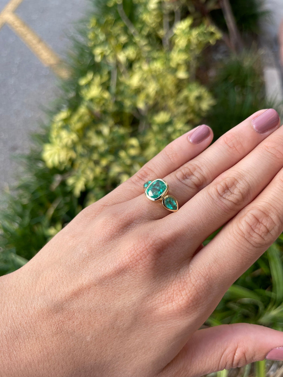 Cushion & Pear Emerald Ring