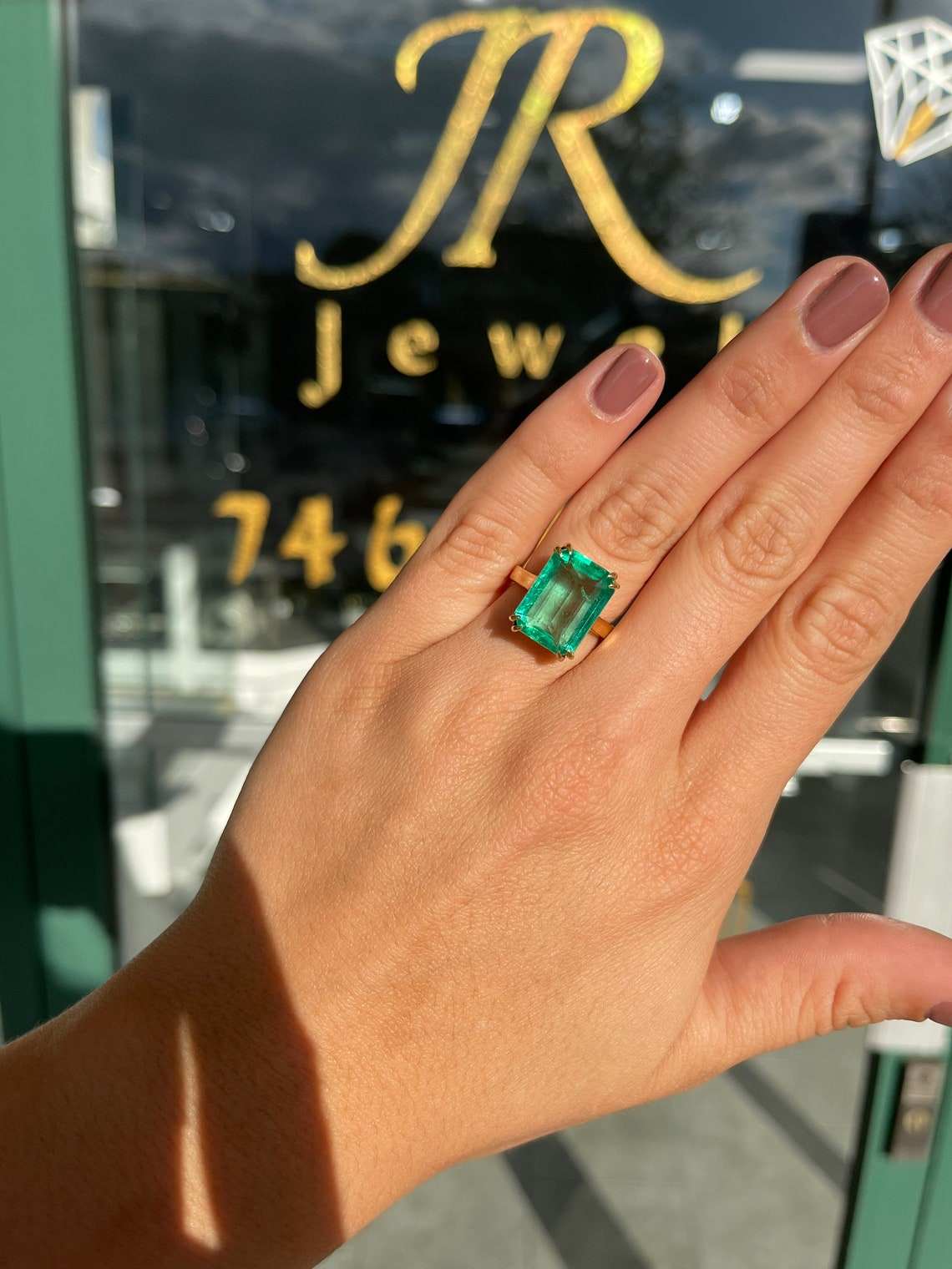 18K Colombian Emerald-Emerald Cut Solitaire Ring