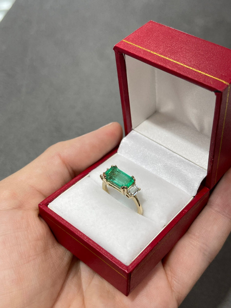 3.64tcw Stunning classic Three Stone Emerald & Emerald Cut Diamond
