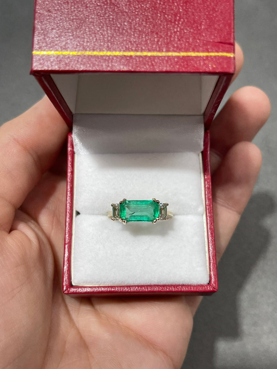 3.64tcw Three Stone Emerald & Emerald Cut Diamond Engagement Ring 14K ...