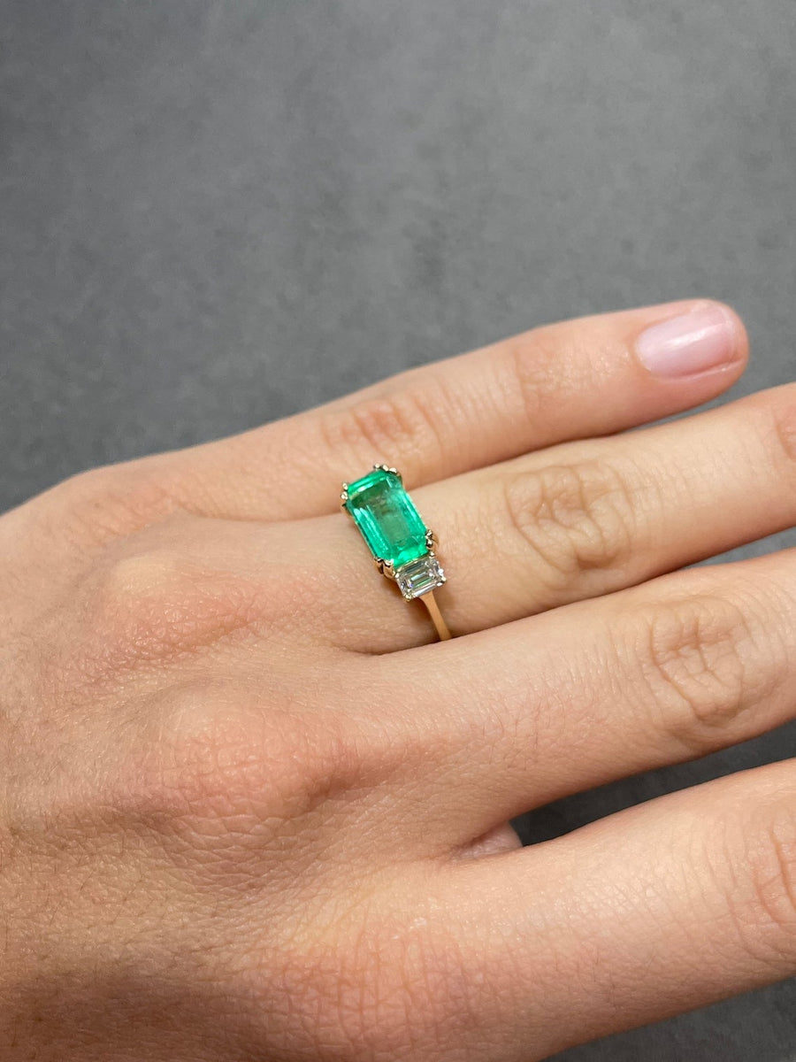 3.64tcw Three Stone Emerald & Emerald Cut Diamond