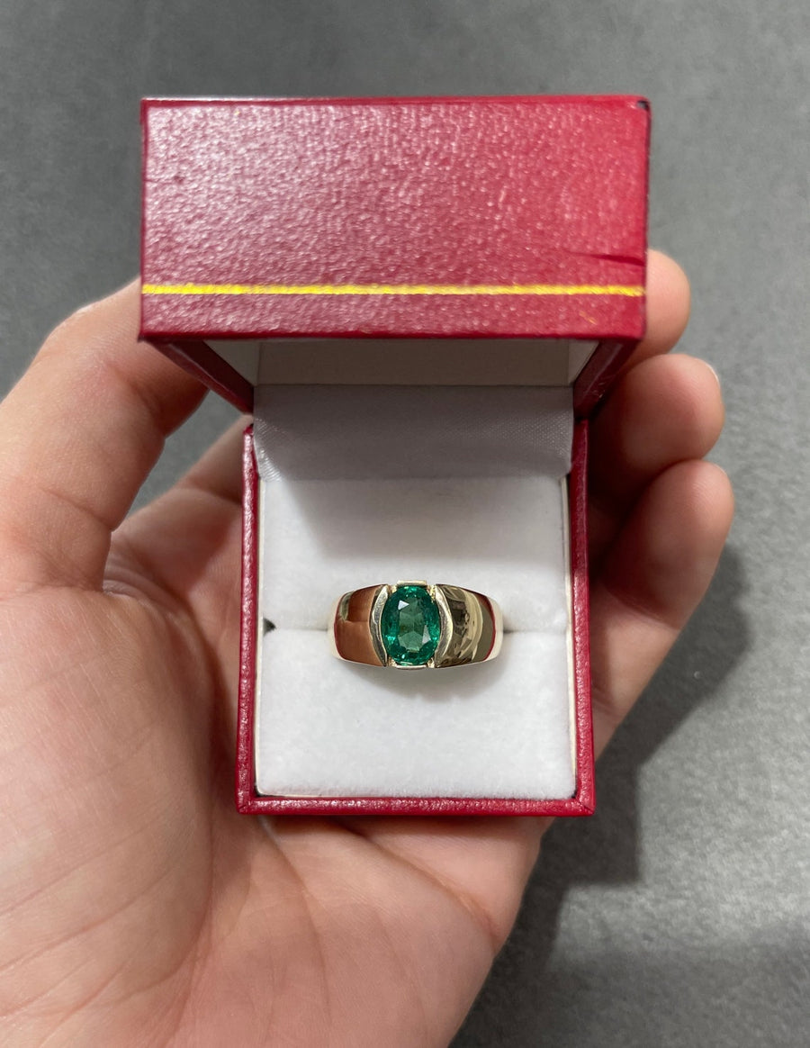Emerald Men's Solitaire Bezel Ring