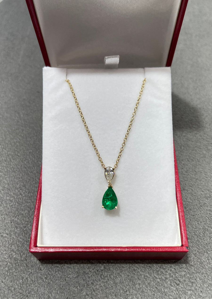  AAA+ Colombian Emerald & Diamond Teardrop Pear Necklace 