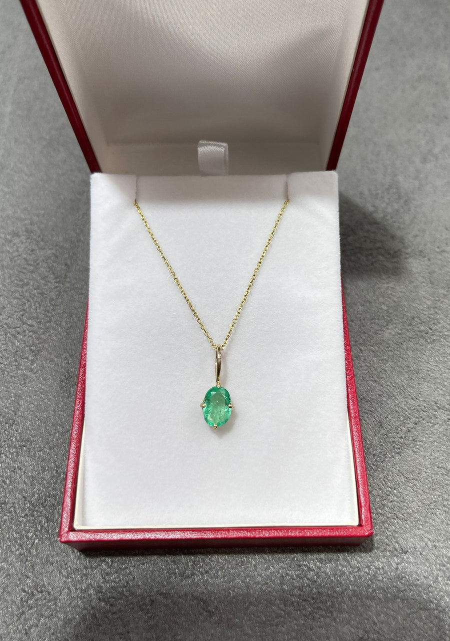 Natural Colombian Emerald Oval Cut Solitaire Pendant 