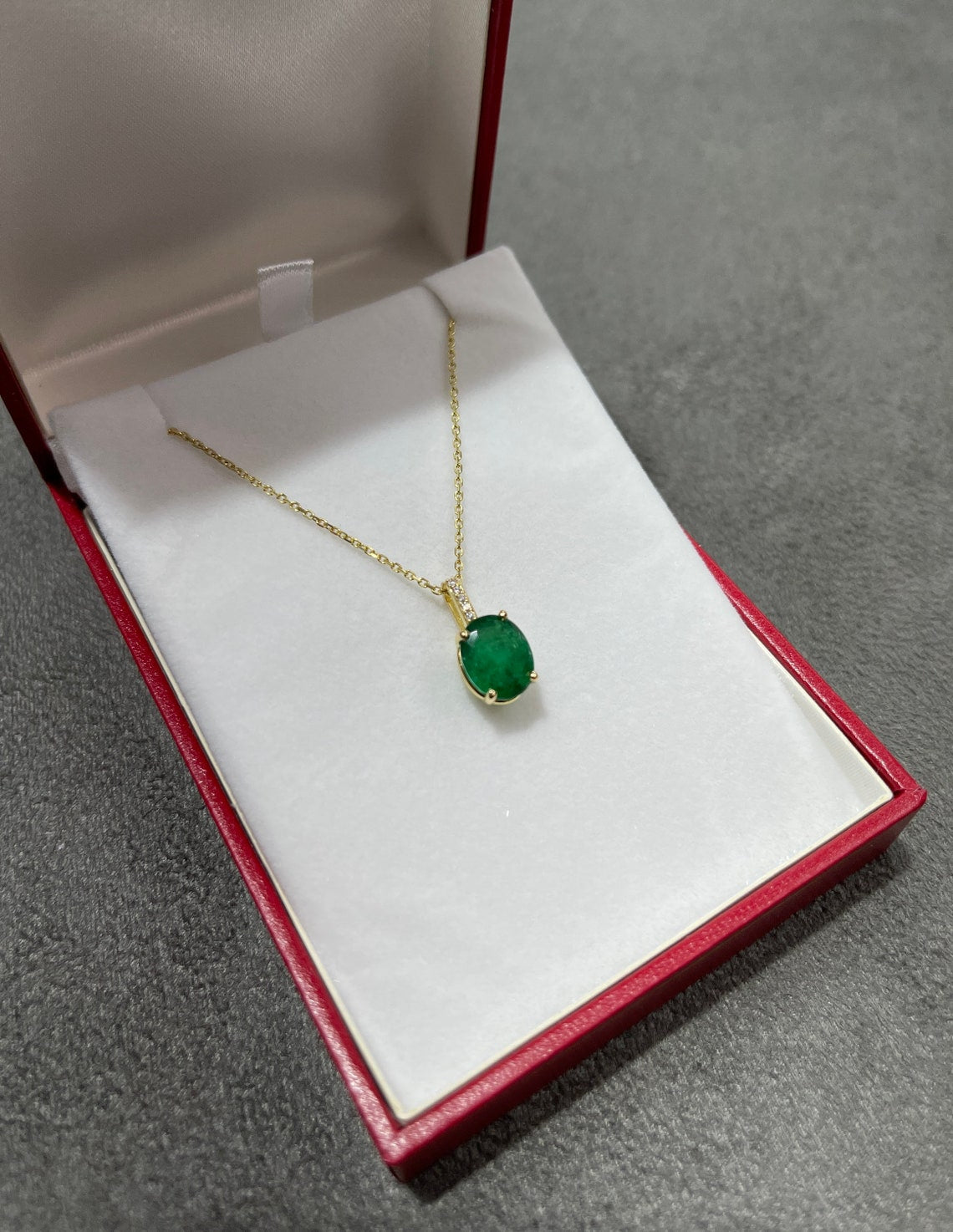 2.82tcw Deep Dark Green Natural Oval Cut Emerald & Diamond Pendant 18K - JR Colombian Emeralds