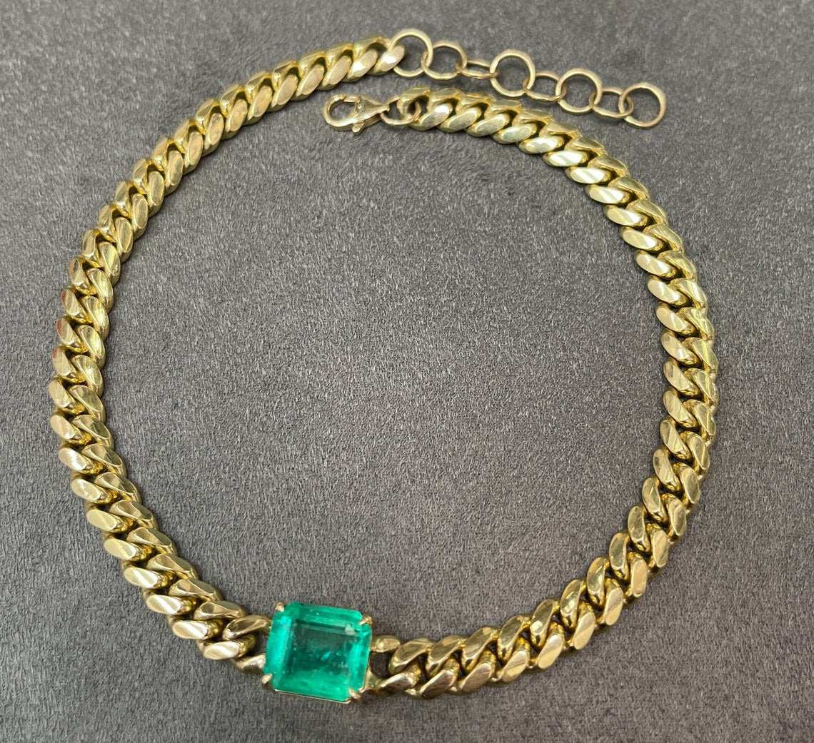 10 Carat Jumbo East To West Colombian Emerald Cuban Link Choker 