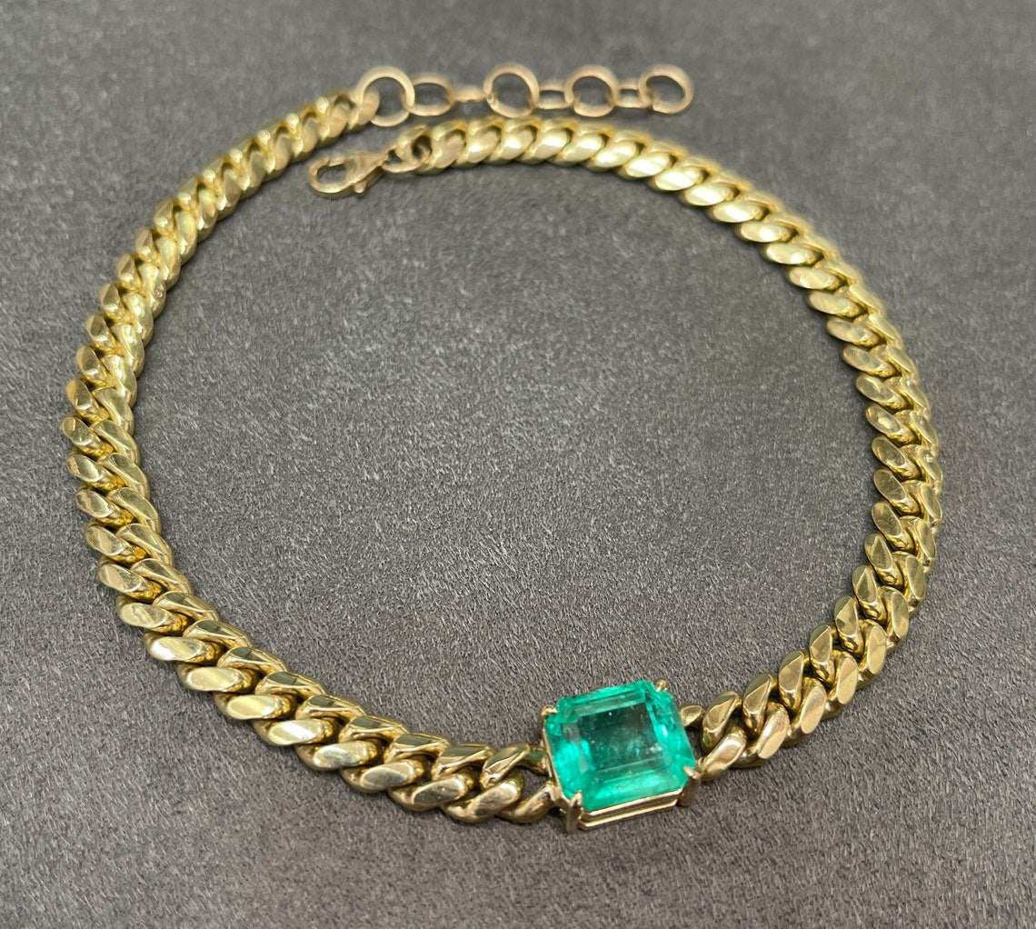 10 Carat Jumbo East To West Colombian Emerald Cuban Link Choker 14K