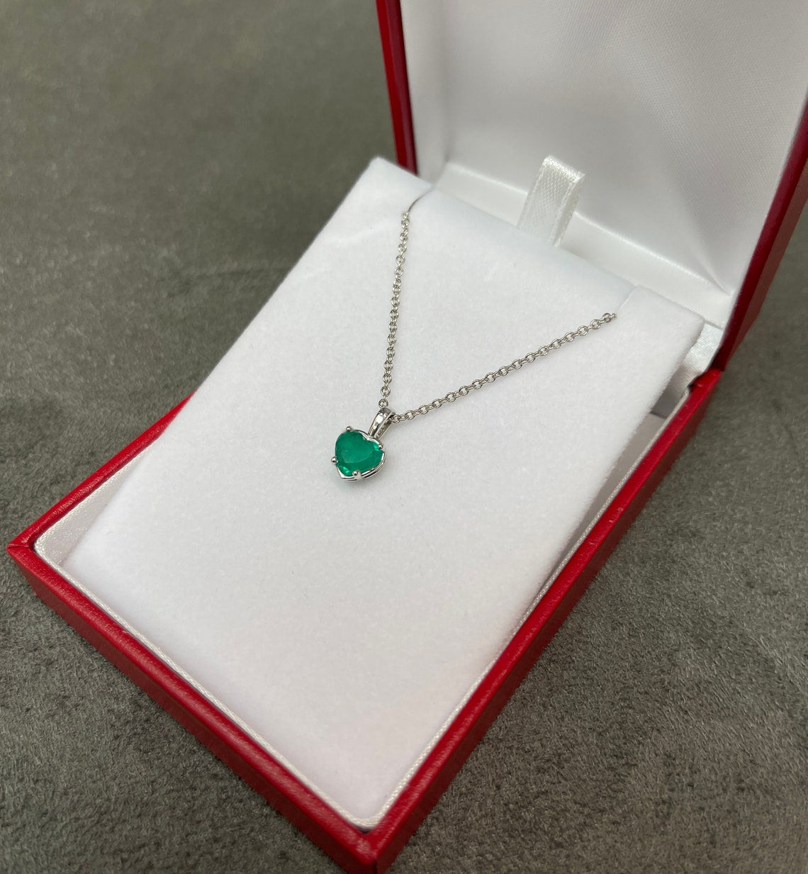 0.90 Carat Heart Cut Dark Green Colombian Emerald Pendant