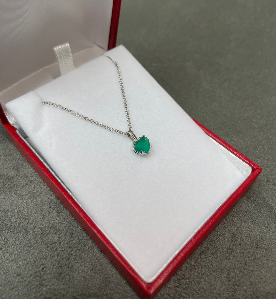 0.90 Carat Heart Cut Dark Green Colombian Emerald Pendant 14K