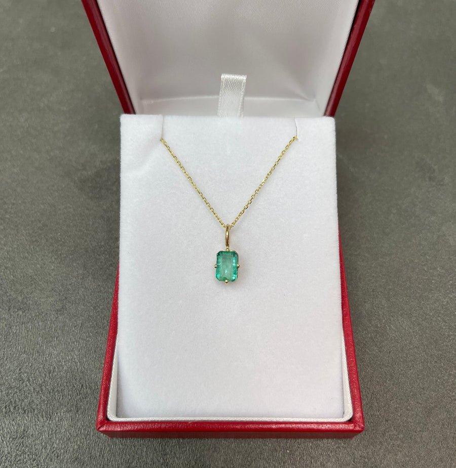2.0 Carat Colombian Emerald - Emerald Cut Solitaire Pendant Yellow Gold 