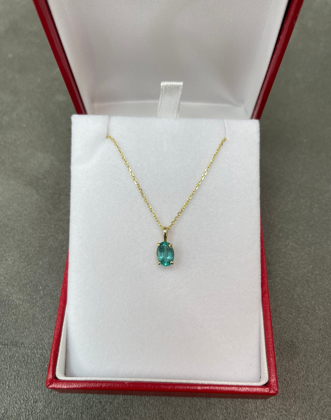 Natural Bluish Green Oval Cut Emerald Solitaire Pendant 14K