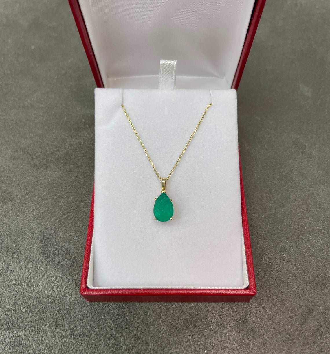 3.09 Carat Medium Green Colombian  Solitaire Pendant 14K