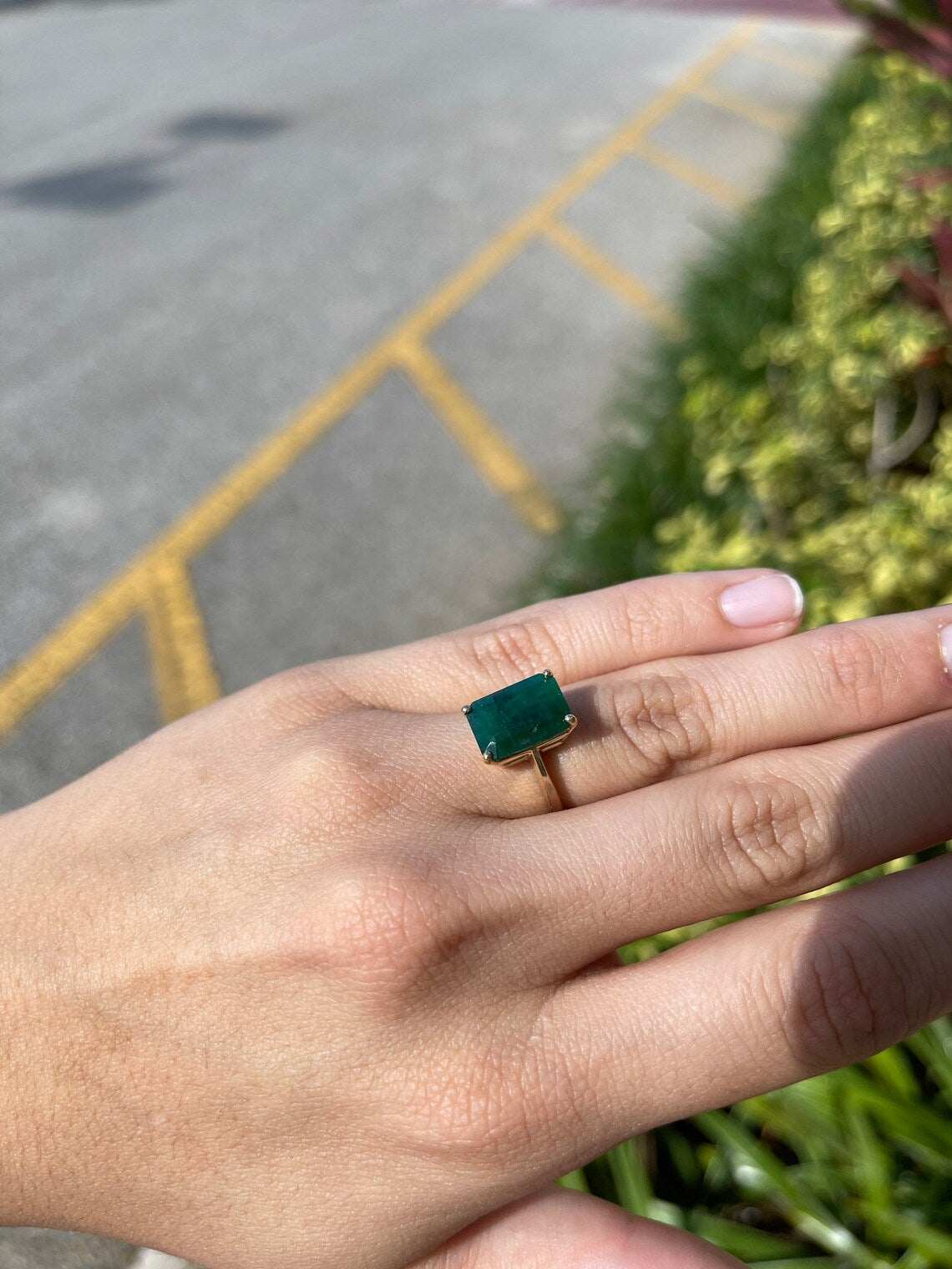 Dark Green Natural Emerald Solitaire Engagement Ring