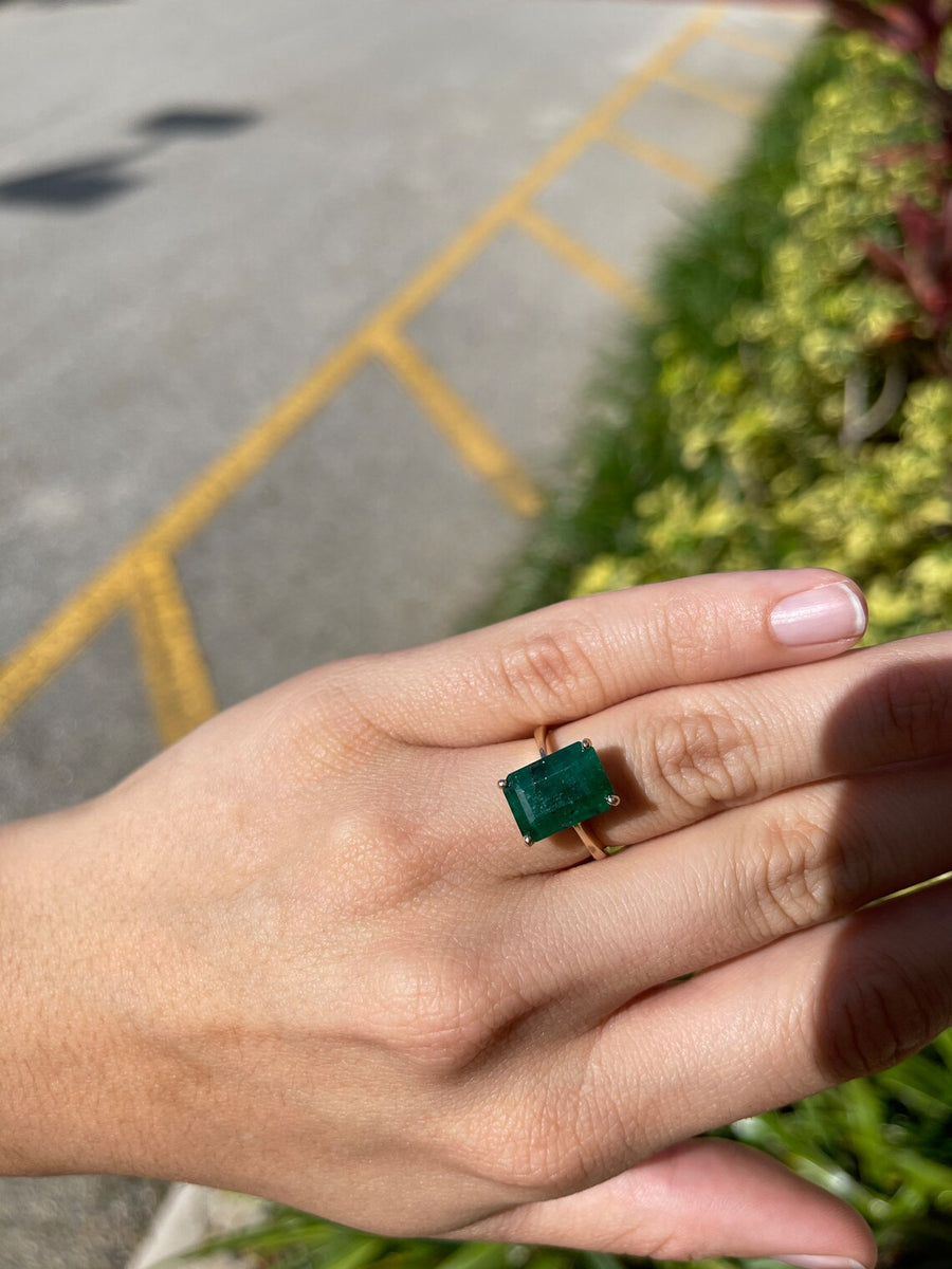 Dark Green Natural Emerald Solitaire Engagement Ring